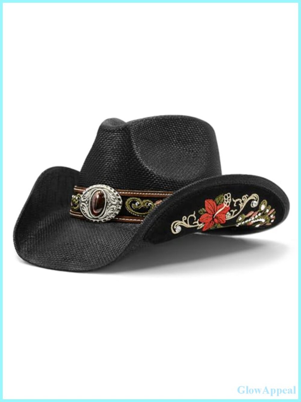 Embroidered Straw Cowboy Hat for Women Men Western Handmade
